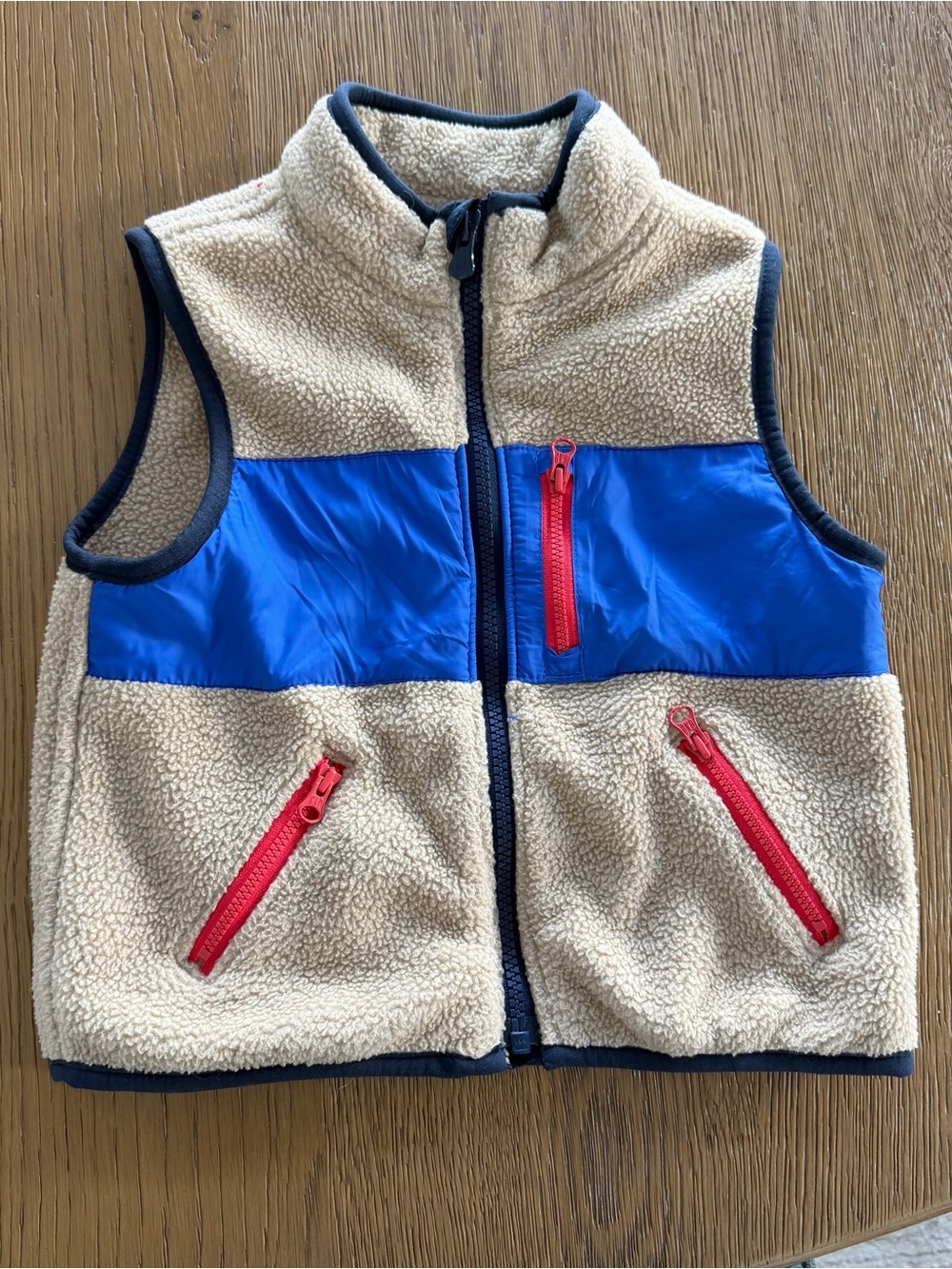 GAP Toddler Sherpa-Lined Vest in Beige Sherpa and Blue